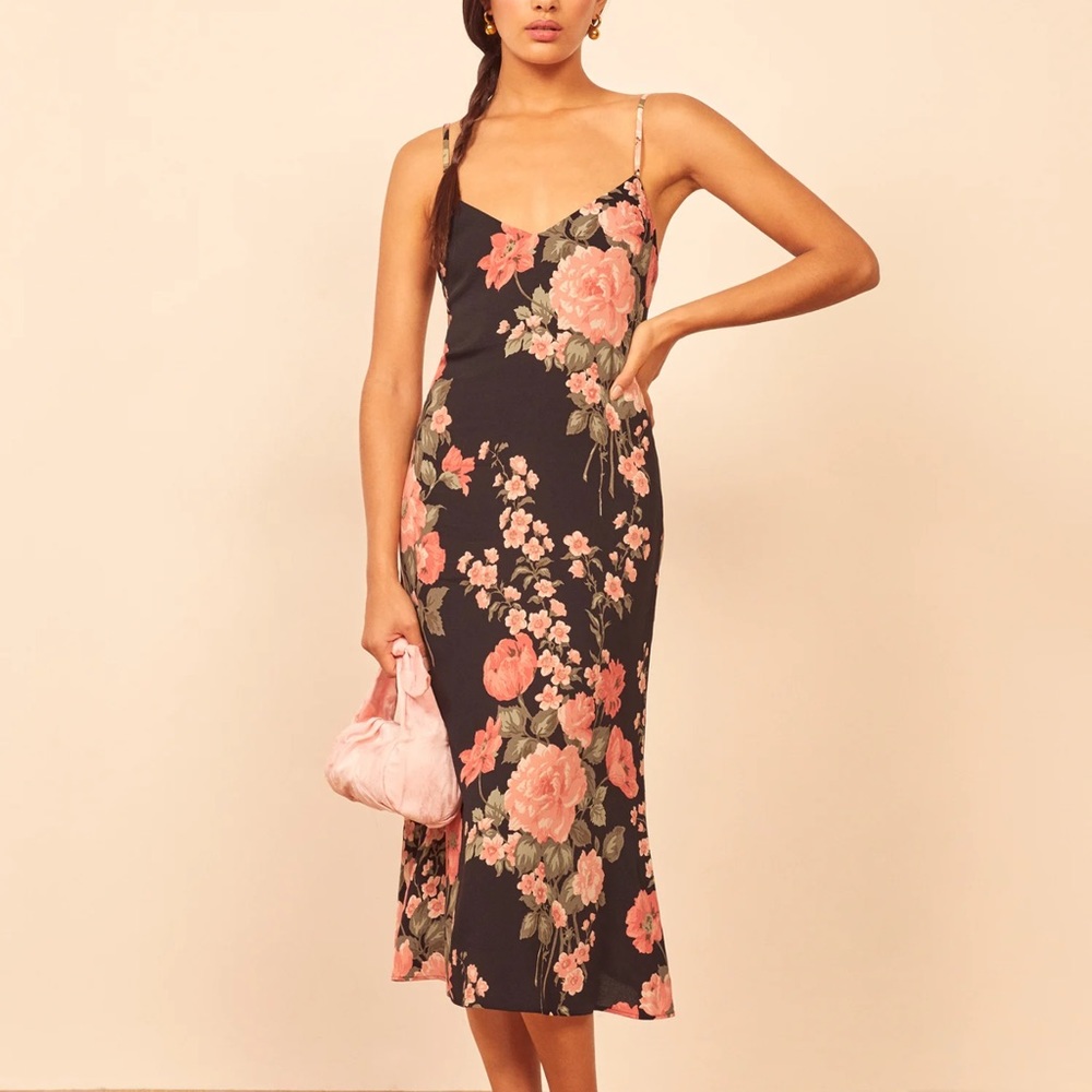 Reformation Nella Louise Black Floral Dress, size 0